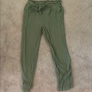 Casual Army Green Pants with Tie